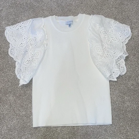 SUPER CUTE Lucy Paris white ruffled eyelet top XS - Picture 3 of 5